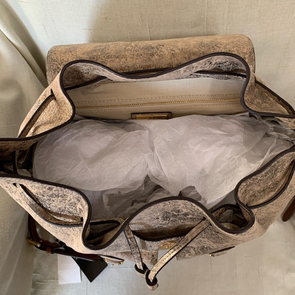 RALPH LAUREN Backpack Olive Bronze Tan Croc Embossed Leather Preppy Bag - Picture 5 of 11